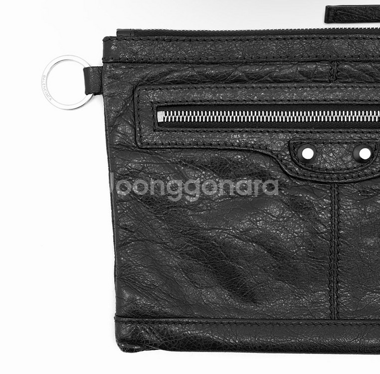 [S] 발렌시아가 모터 시티 클래식 클립 레더 클러치 파우치 스몰 블랙--2