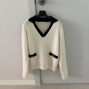 한섬 더캐시미어 캐시미어 컬러 블록 케이블 니트 탑