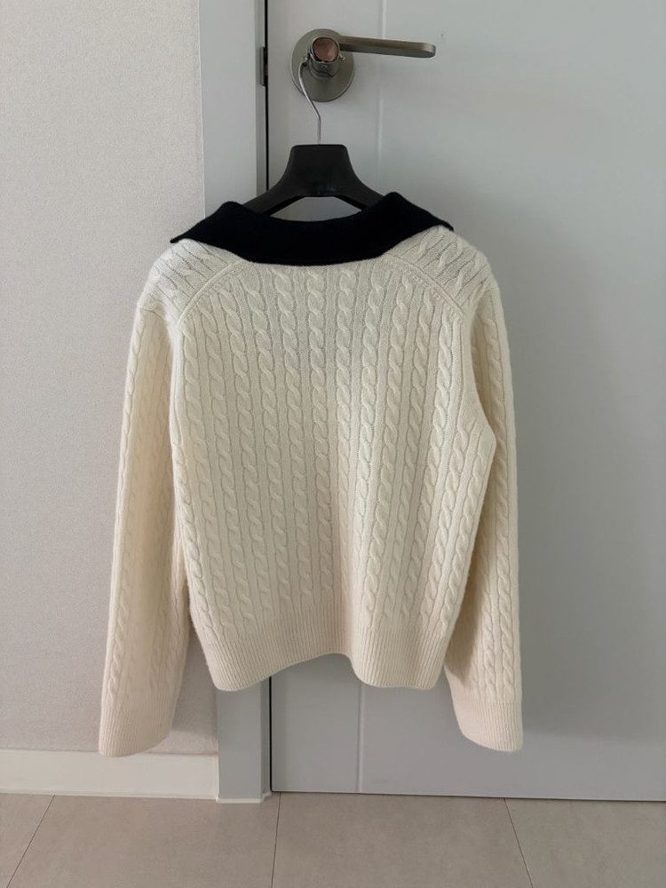 한섬 더캐시미어 캐시미어 컬러 블록 케이블 니트 탑--4