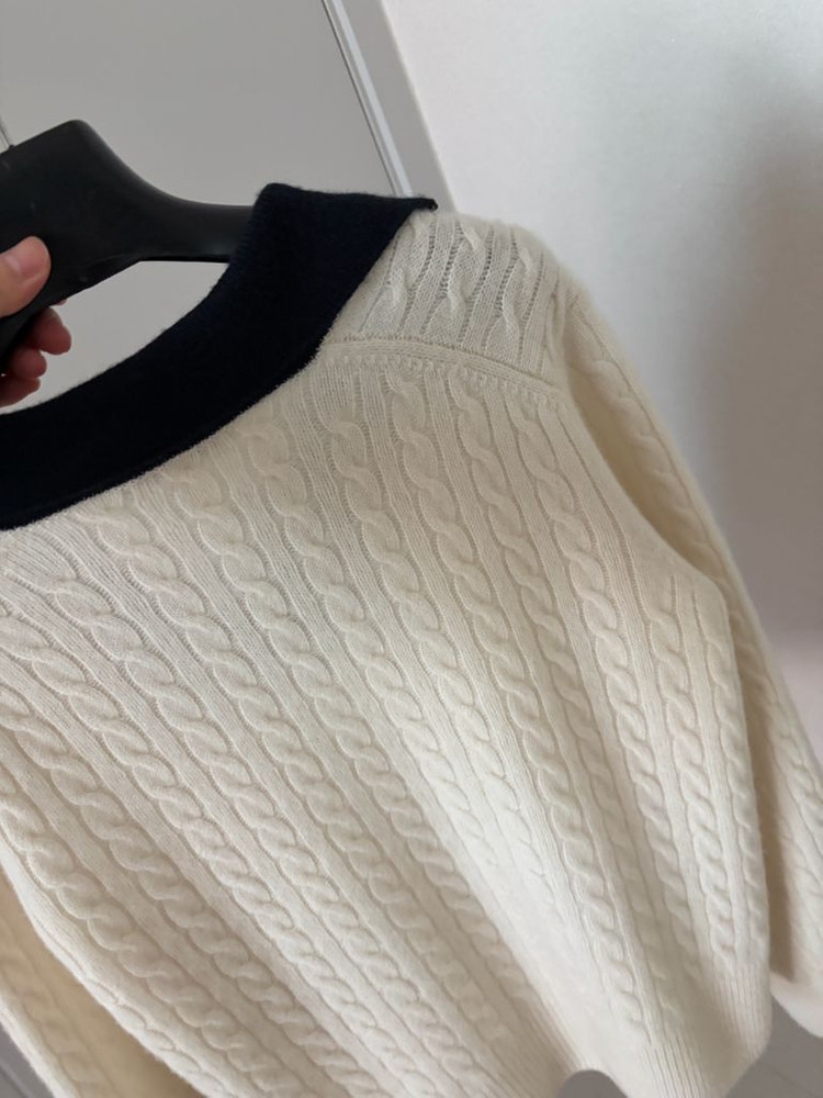 한섬 더캐시미어 캐시미어 컬러 블록 케이블 니트 탑--5