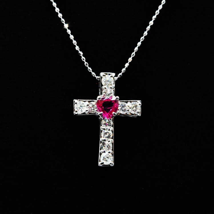 천연루비 천연다이아몬드 18k 화이트골드 펜던트 목걸이--0