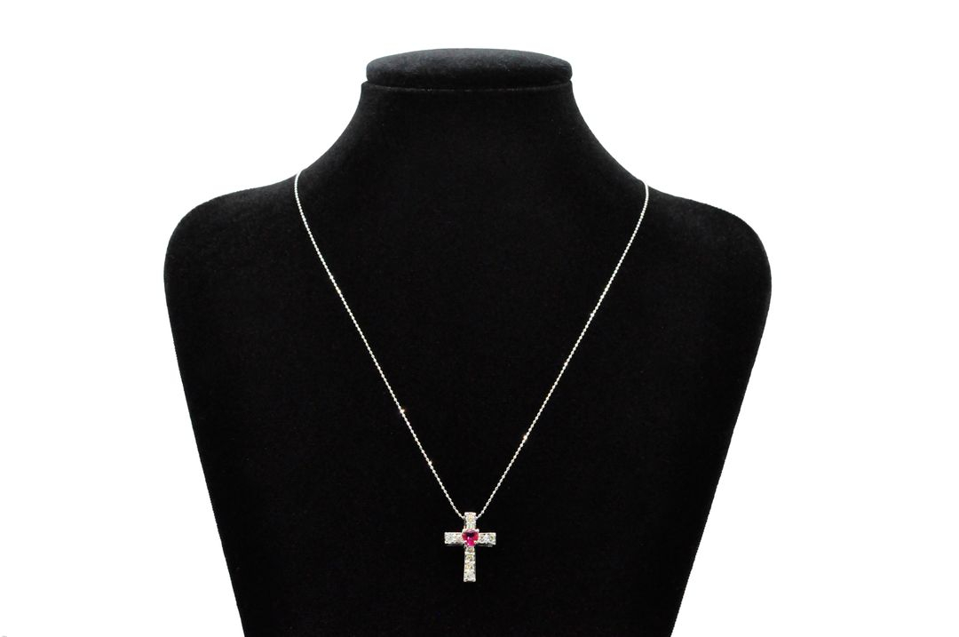 천연루비 천연다이아몬드 18k 화이트골드 펜던트 목걸이--1