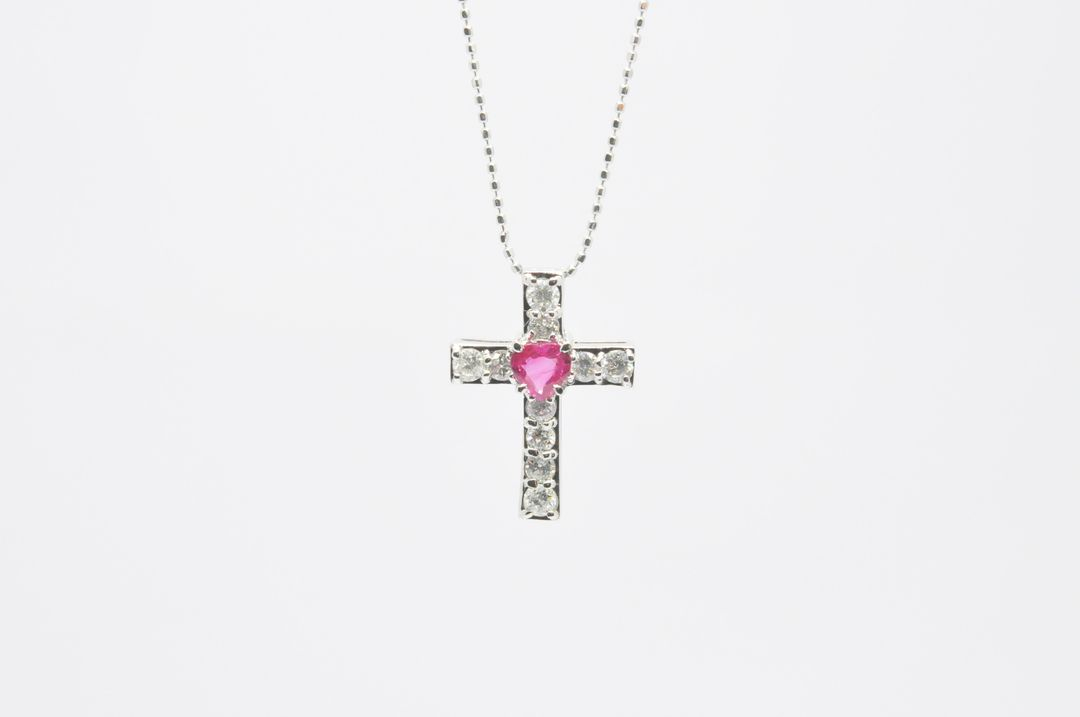 천연루비 천연다이아몬드 18k 화이트골드 펜던트 목걸이--3