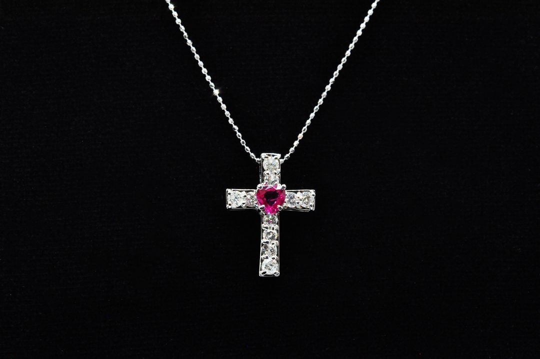 천연루비 천연다이아몬드 18k 화이트골드 펜던트 목걸이--2