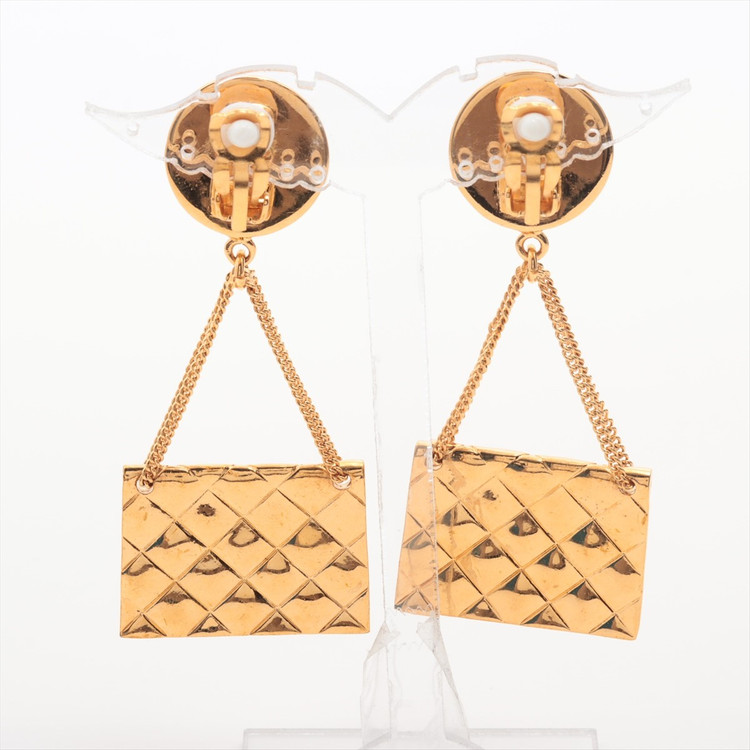 샤넬 코코마크 아이콘 마트라세백 골드도금 빈티지 귀걸이--4