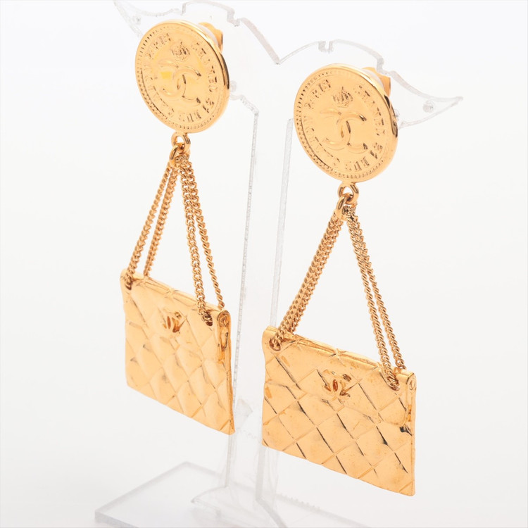 샤넬 코코마크 아이콘 마트라세백 골드도금 빈티지 귀걸이--5