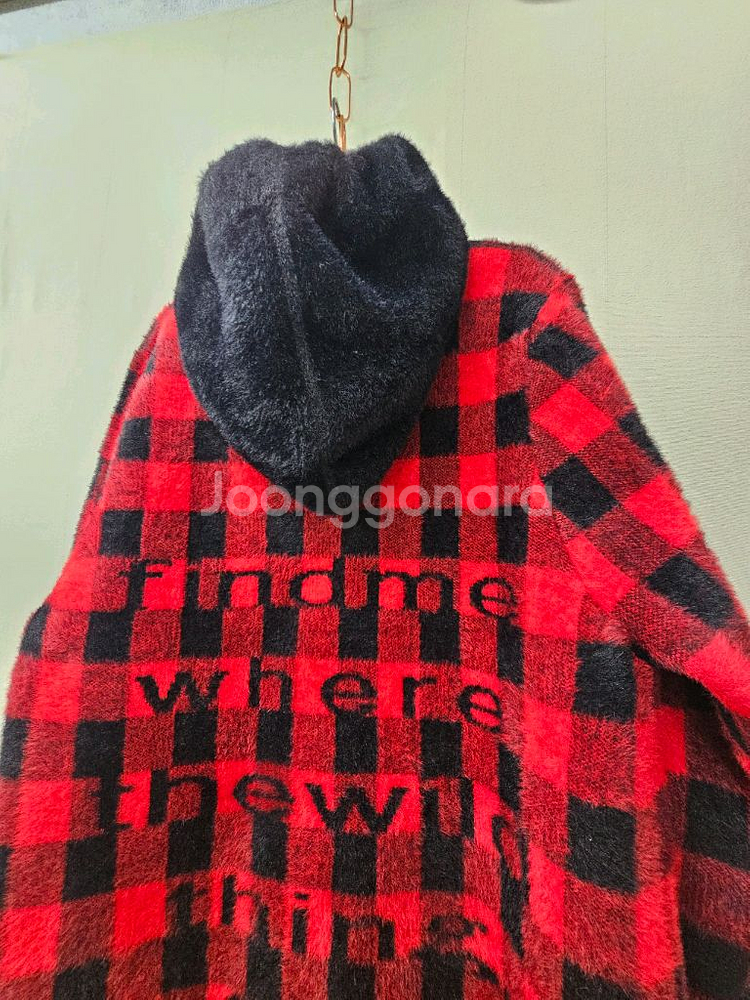 밍크퍼니트 체크 후드코트--3