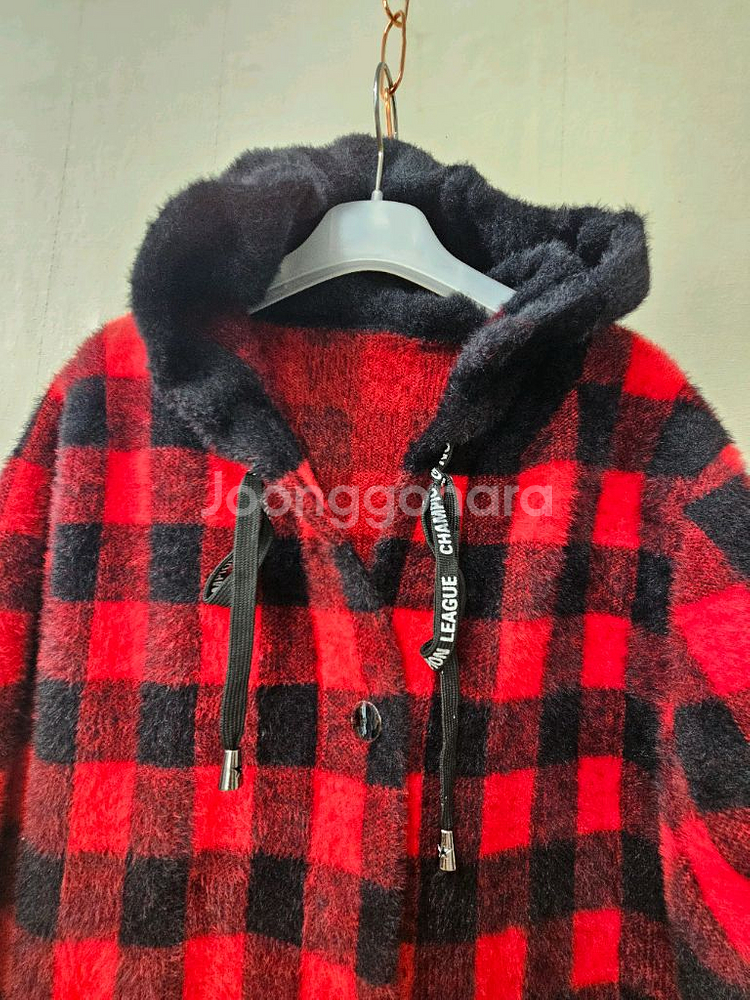 밍크퍼니트 체크 후드코트--2