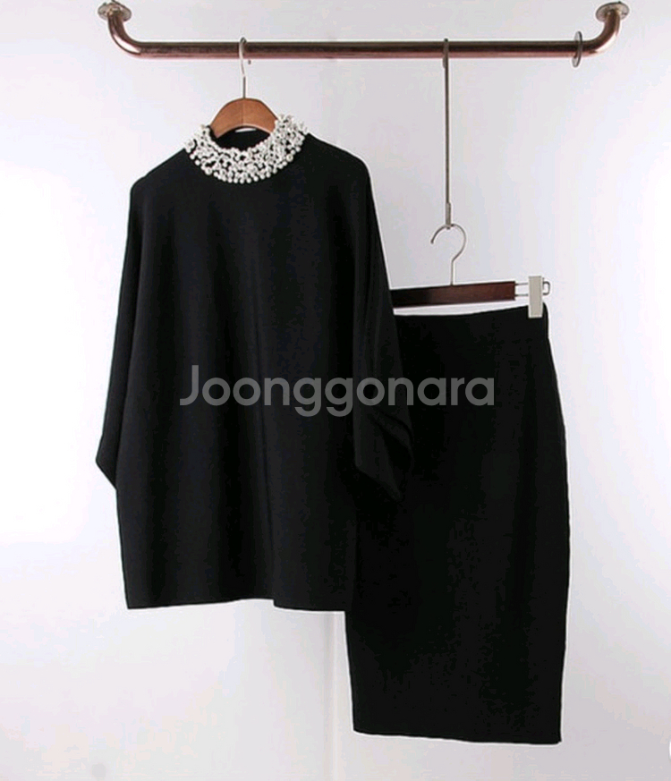 [새상품] 진주넥 니트 투피스 /모임룩,하객룩--5