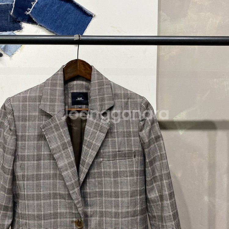 (90) 랩 LAP 여성 캐주얼 체크 하프 블레이저 자켓--2