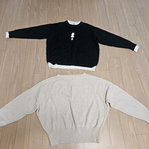 (새상품) 니트 상의 2벌 세트 (블랙, 베이지)
