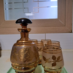 빈티지 체코보헤미안 크리스탈 디켄터(카라파)와 컵 세트