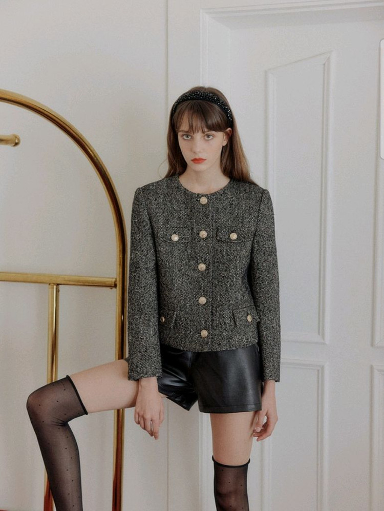 새상품) 룩캐스트 제이스 클래식 트위드자켓 브라운 M--1