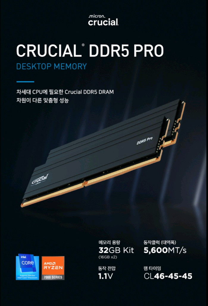 (미개봉) 마이크론 Crucial DDR5 5600MHz 32GB PRO 이미지