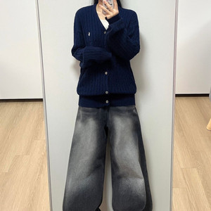 폴로 랄프로렌 네이비 브이넥 케이블 니트 가디건