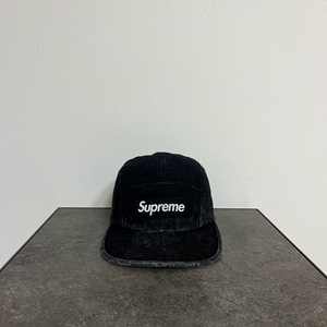 슈프림 워시드 데님 블랙 박스로고 캠프캡 모자
