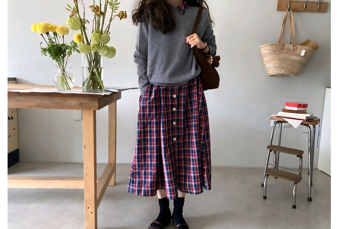 로즈베이 홀가먼트 라운드넥 니트 터콰즈블루--3