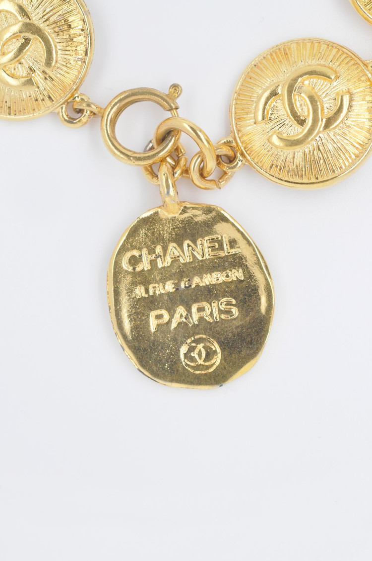 샤넬 코코 로고 31 RUE 깜봉 빈티지 골드도금 팔찌--7