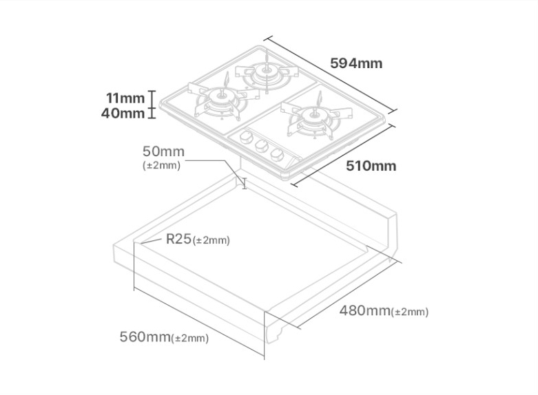 경동 나비엔 매직 3구 가스레인지 GRB-3303ND 이미지