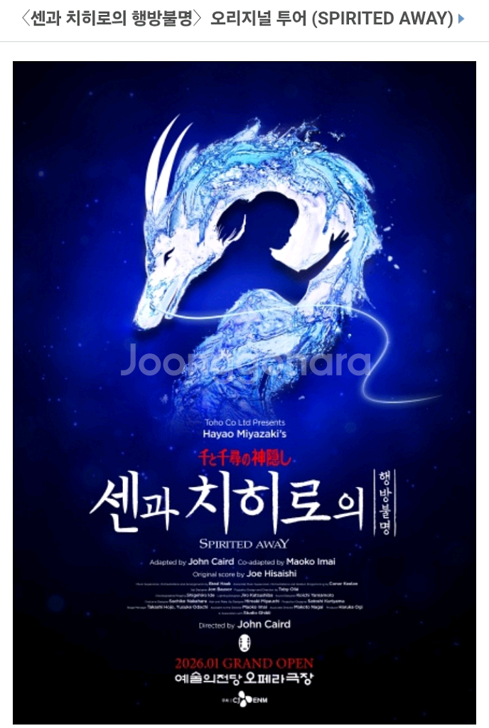 뮤지컬 센과치히로 행방불명 1.10 2시 1층 2열 B구역 1장--0