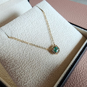 14K 에메랄드 다이아 목걸이 (콜롬비아 에메랄드 약 4부, 스퀘어컷, 천연 원석)