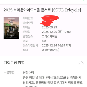 12/25 브라운아이드소울 크리스마스 S04구역 2연석