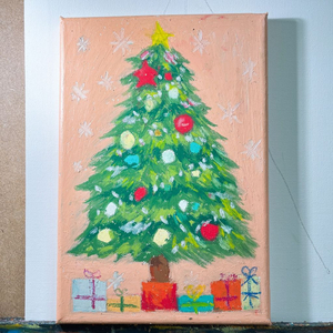 오일파스텔 크리스마스 트리 원화 캔버스f3호