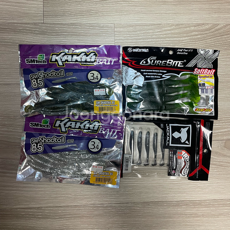 미사용 슈어캐치 카키 자칼 쉐드웜 4봉 배스 우럭--0