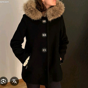 산드로 라쿤퍼 후드 양가죽 배색 울코트 36 사이즈