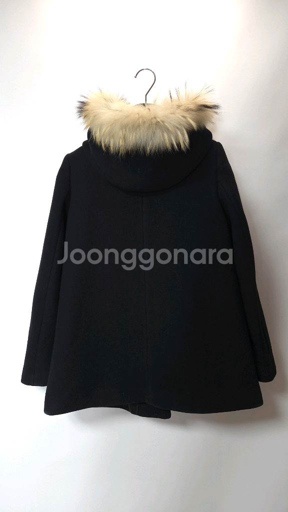 산드로 라쿤퍼 후드 양가죽 배색 울코트 36 사이즈--5