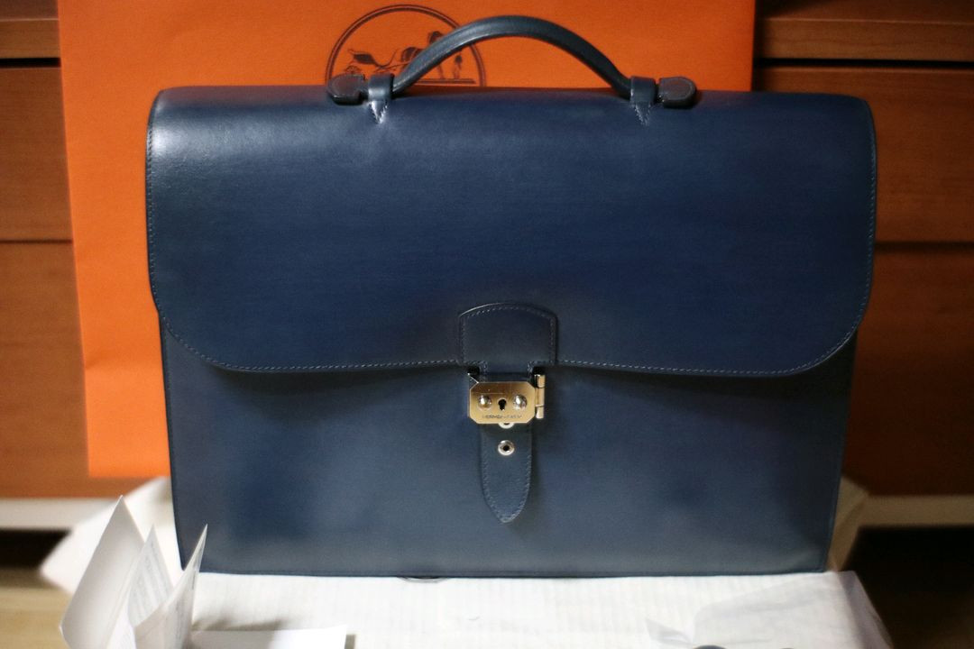 에르메스 서류가방 에르메스 삭아 데페슈 38 코랄 블루 브리프케이스 복스가죽 토트백--1