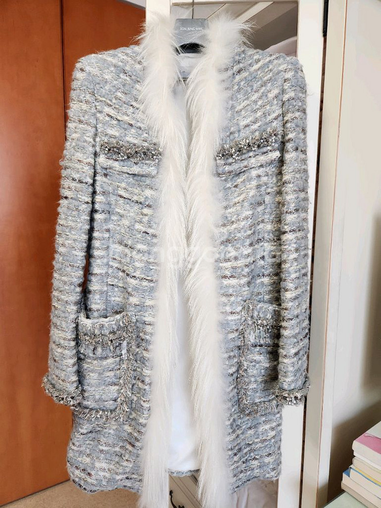 오브제 트위드 롱자켓. 55, 이탈리아 원단--1