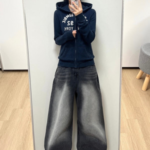 아베크롬비 딱붙핏 자수로고 네이비 후드집업