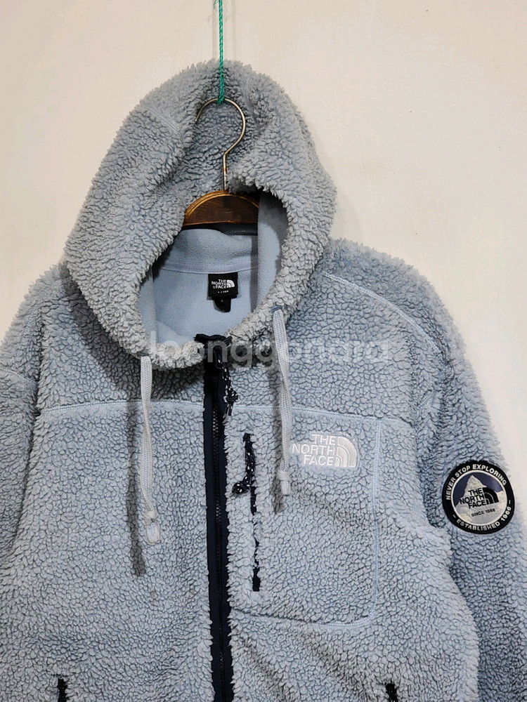 (L) 노스페이스 플리스 점퍼 하늘색 뽀글이 후리스 후드자켓--1
