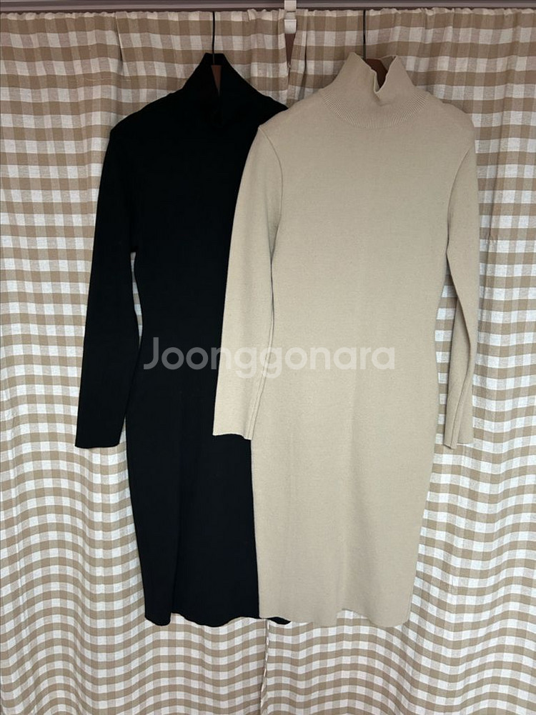 (블로썸 제품)비스코스 S라인 볼륨 니트원피스 베이지/블랙 F--9