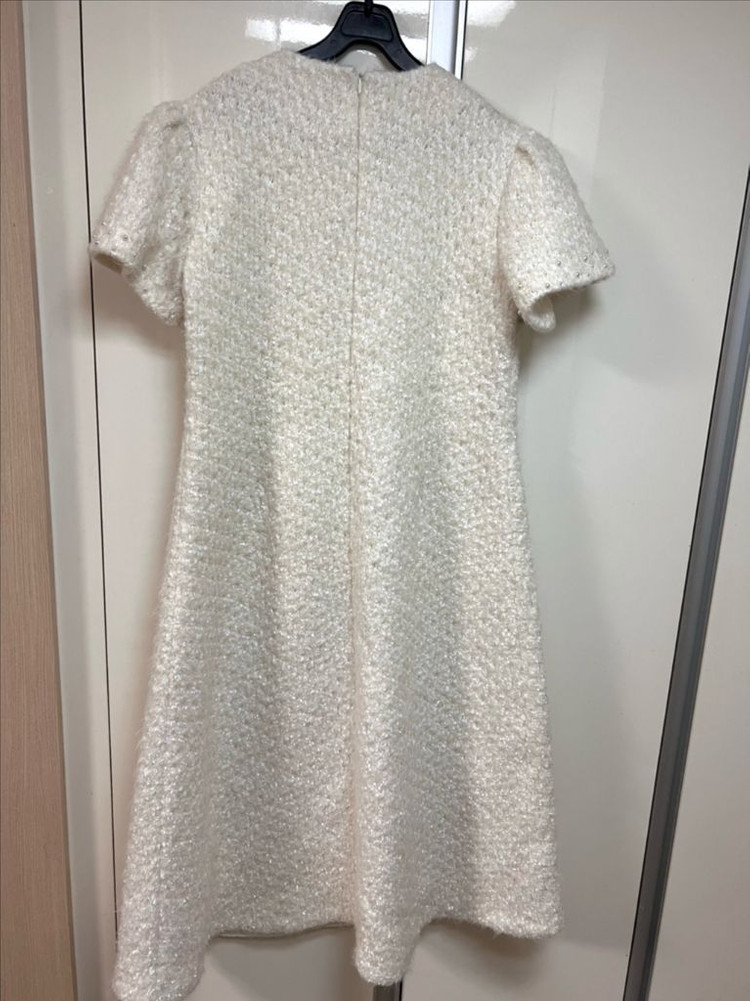 바이씨니 by ssiny 리본진주원피스 부클 퍼 반팔 퍼프 플레어 셀프웨딩 생일룩 연팔룩 파티룩 이미지