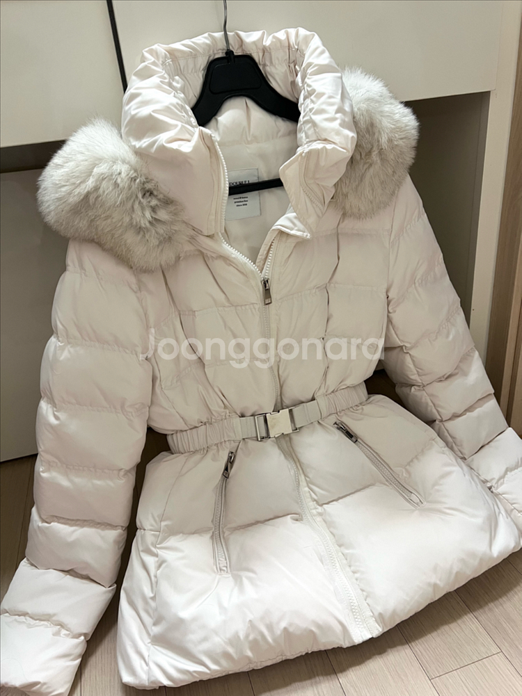더블제이 폭스 벨트 몽 숏패딩 덕다운 오리털 점퍼 자켓 퍼 후드 아이보리--0