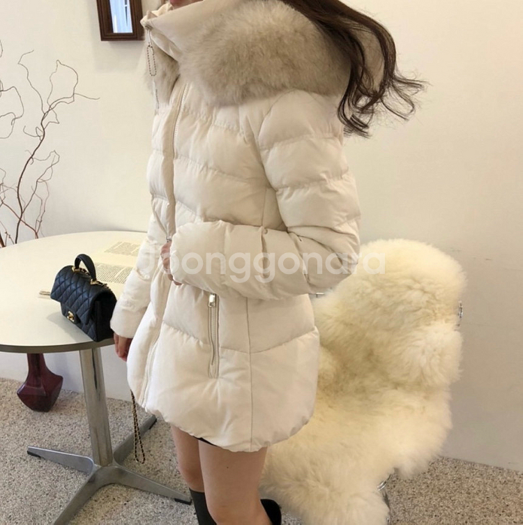 더블제이 폭스 벨트 몽 숏패딩 덕다운 오리털 점퍼 자켓 퍼 후드 아이보리--2