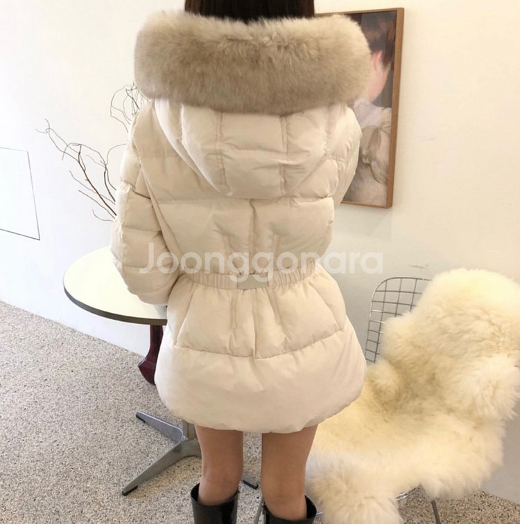 더블제이 폭스 벨트 몽 숏패딩 덕다운 오리털 점퍼 자켓 퍼 후드 아이보리--3