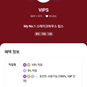 빕스 15% 할인해드립니다