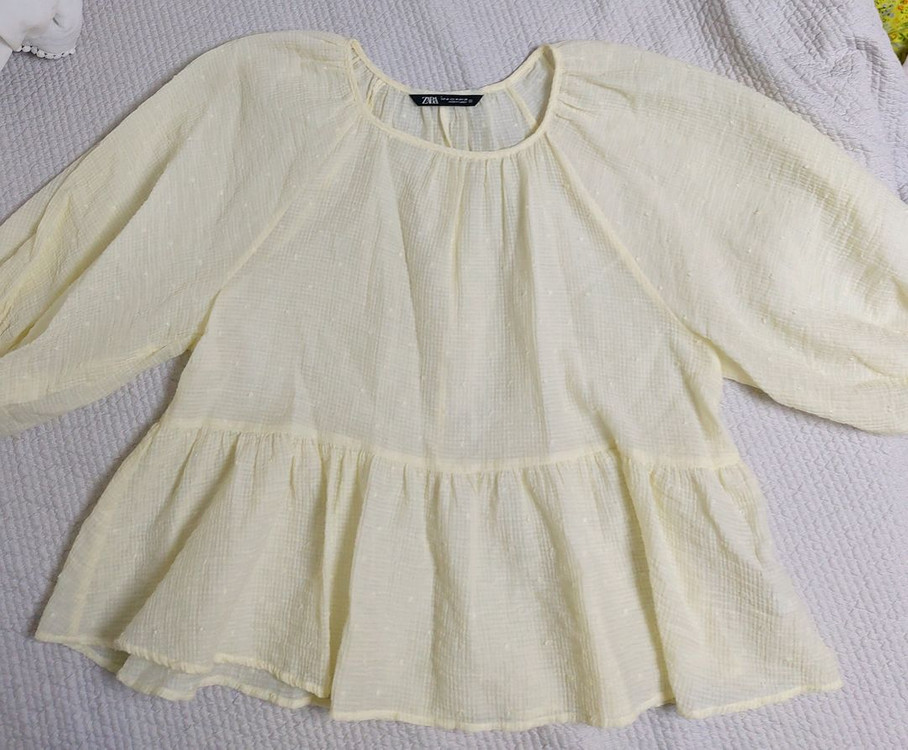 자라 봄여름 퍼프소매블라우스 옐로우블라우스--1