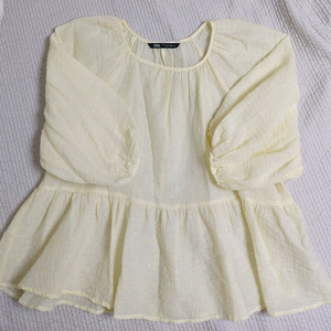 자라 봄여름 퍼프소매블라우스 옐로우블라우스