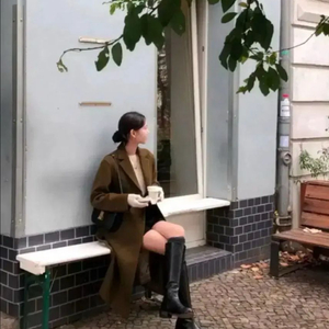 공드린 릴리 알파카 롱 코트 프리사이즈 카키브라운 1회착