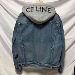 [S+급/XL] 셀린느 백로고 후드 데님 청자켓 그레이