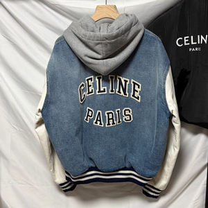 [S급/L] 셀린느 데님 테디 후드 바시티 자켓