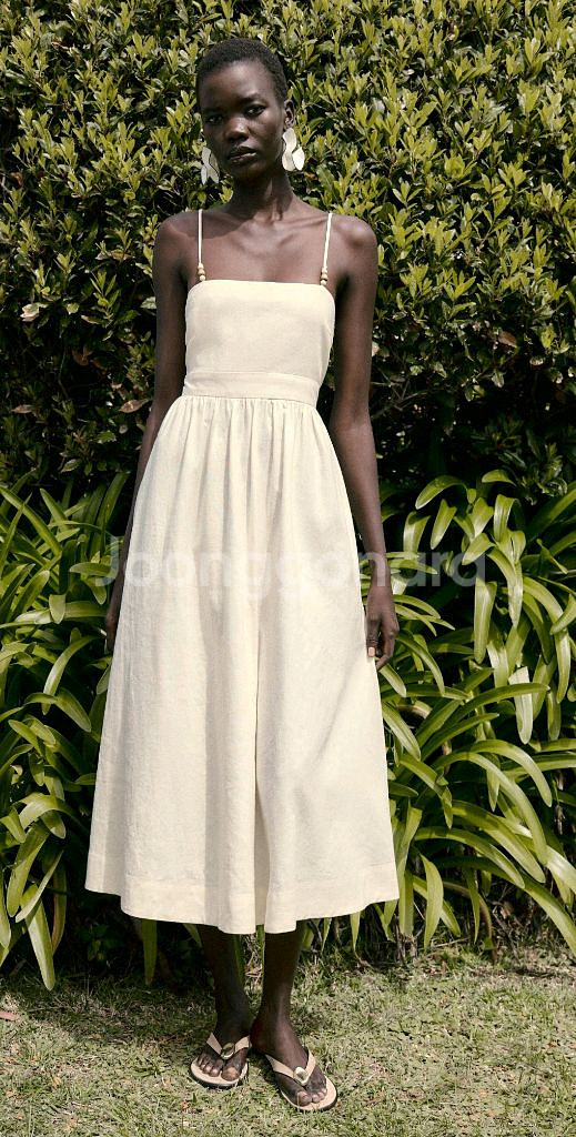 자라 린넨 롱 원피스 휴가 휴양지 여신 원피스--0