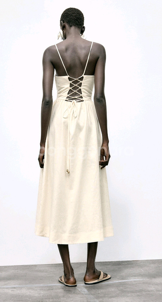 자라 린넨 롱 원피스 휴가 휴양지 여신 원피스--4