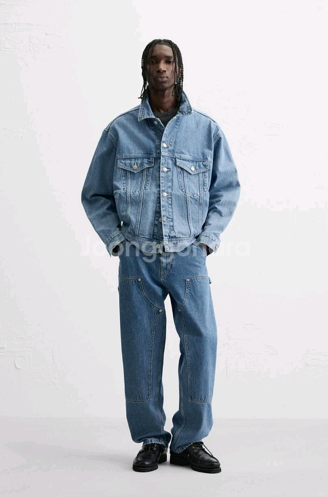 34) 자라 중청 더블니 카펜터 데님 워크 팬츠 청바지 6855 402--4