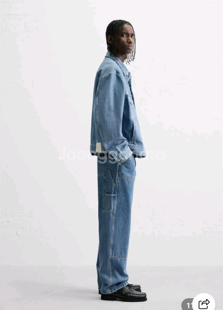 34) 자라 중청 더블니 카펜터 데님 워크 팬츠 청바지 6855 402--6