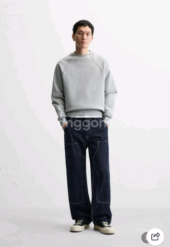 34) 자라 중청 더블니 카펜터 데님 워크 팬츠 청바지 6855 402--7